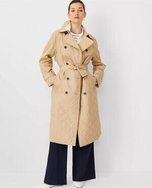 NEW ANN TAYLOR AT WEEKEND QUILTED MIXED MEDIA DOUBLE BREASTED TRENCH COAT SZ S